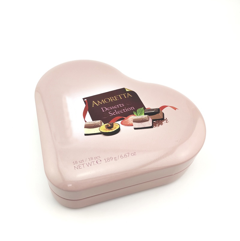 Custom logo empty candy cookie storage can metal chocolate tin can heart shape tin box