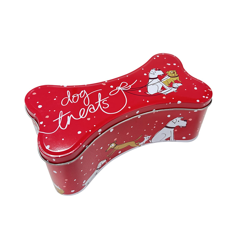 Hot sale custom printing cute bone shape metal tin box for dog cat pet food storage bone shape tin packaging