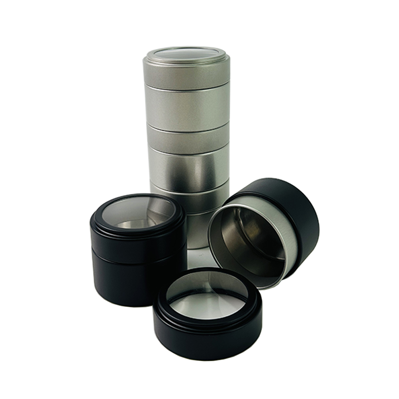 ODM kitchen pepper spice metal tin box window on lid round tin canister for candy mint packaging